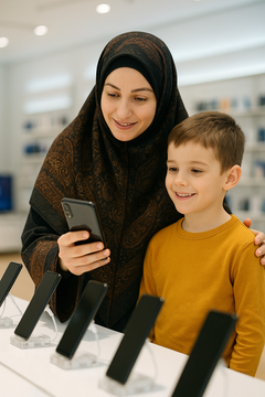 سریع ترین راه تامین تبلت کودک | گوشی در دست مادر برای خرید آن برای پسرش